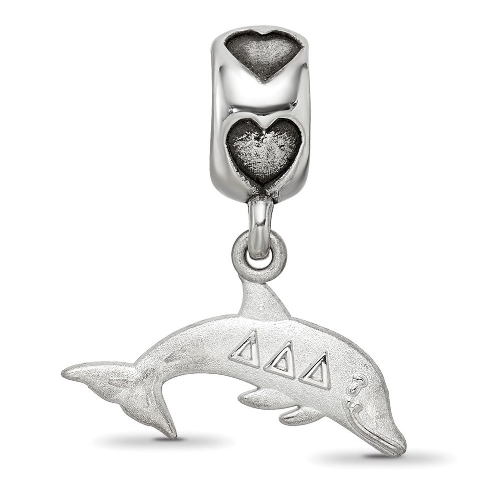 Sterling Silver RH-plated Delta Delta Delta Dolphin On Heart Bead