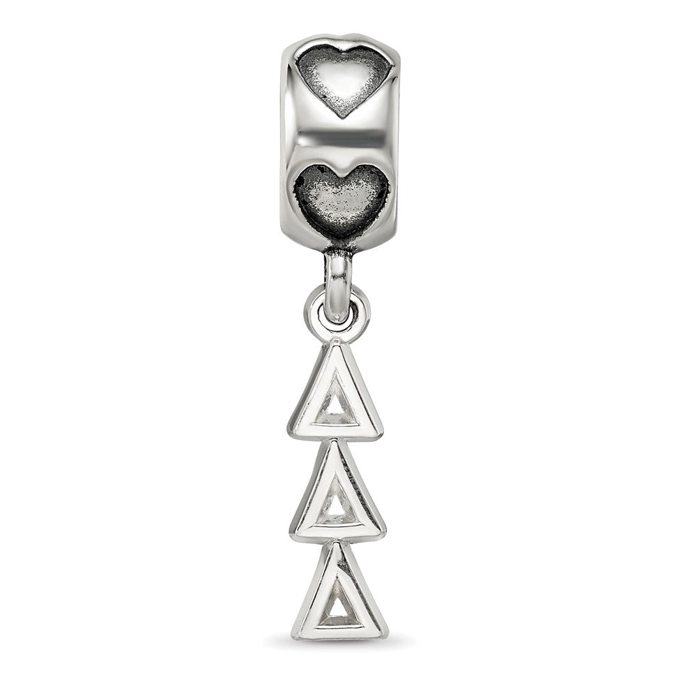 Sterling Silver RH-plate Delta Delta Delta Vertical Letters Heart B