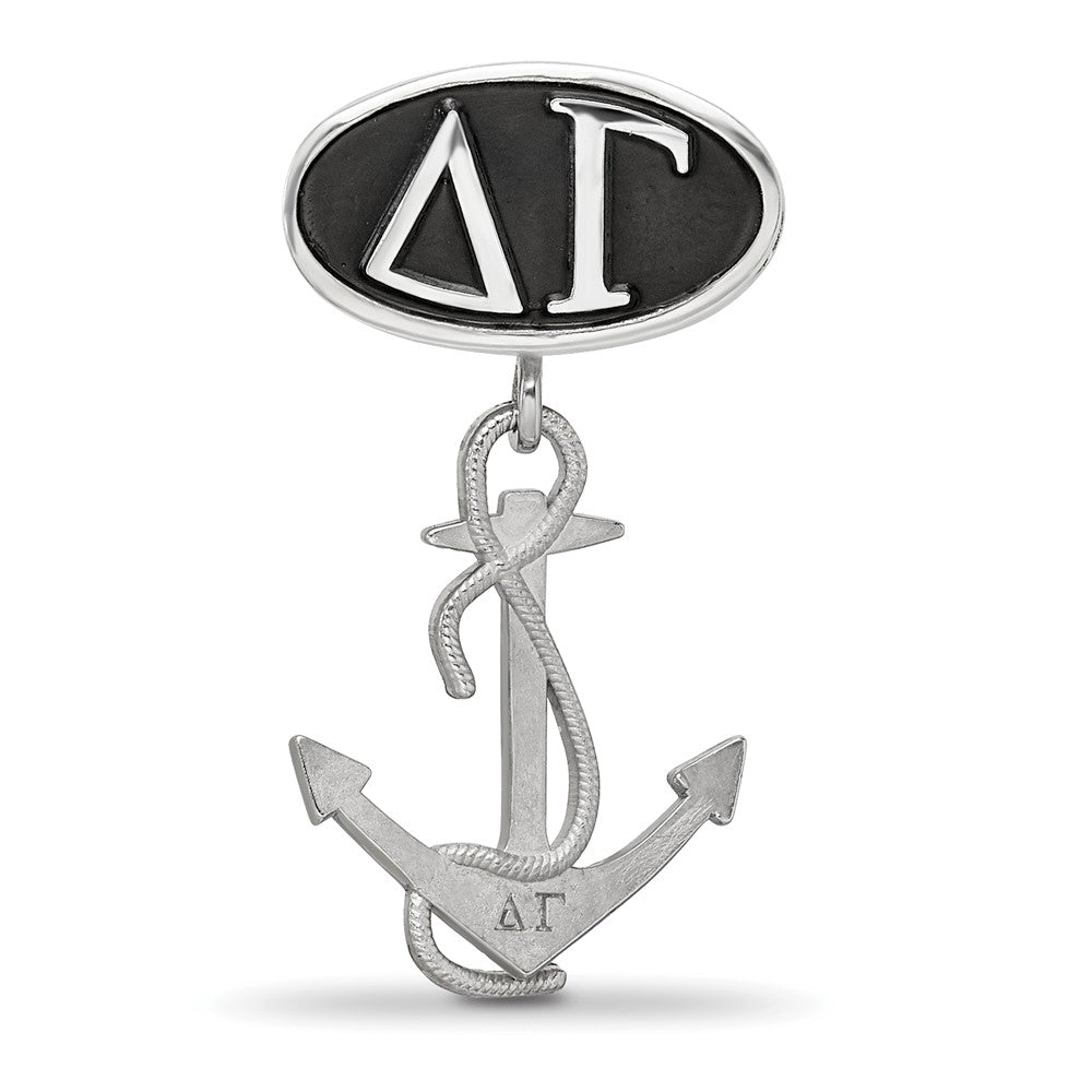 Sterling Silver Delta Gamma Sorority Greek Letters Enameled Oval with Anchor Dangle Bead