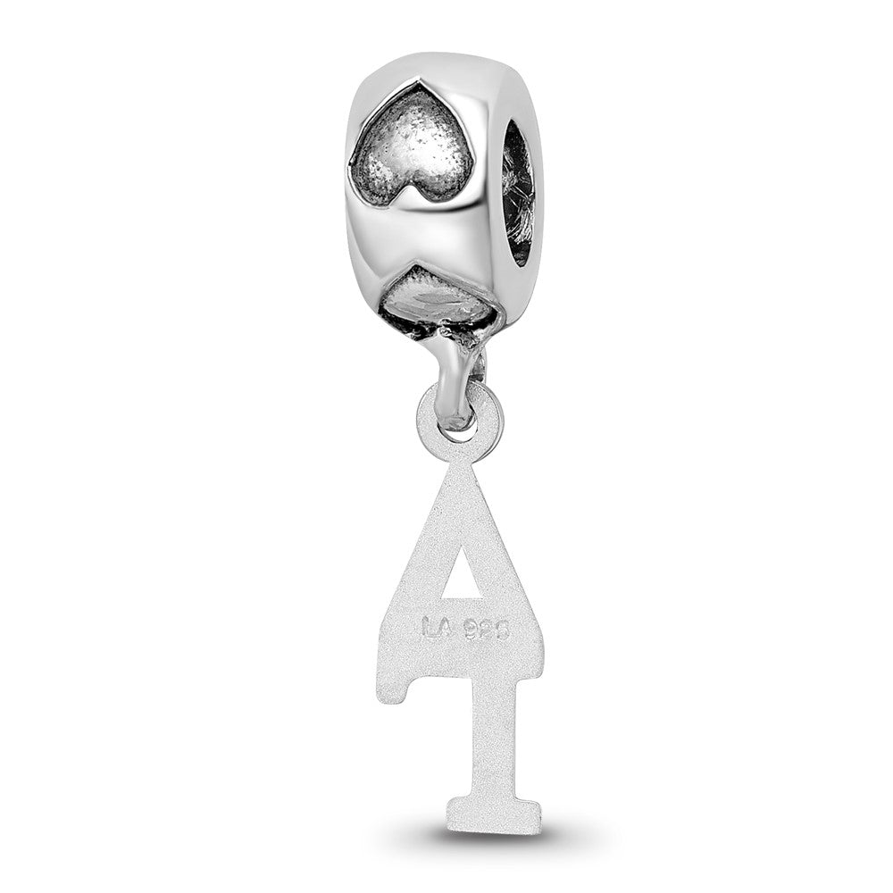 Sterling Silver Rhodium-plated Delta Gamma Vertical Letter on Heart