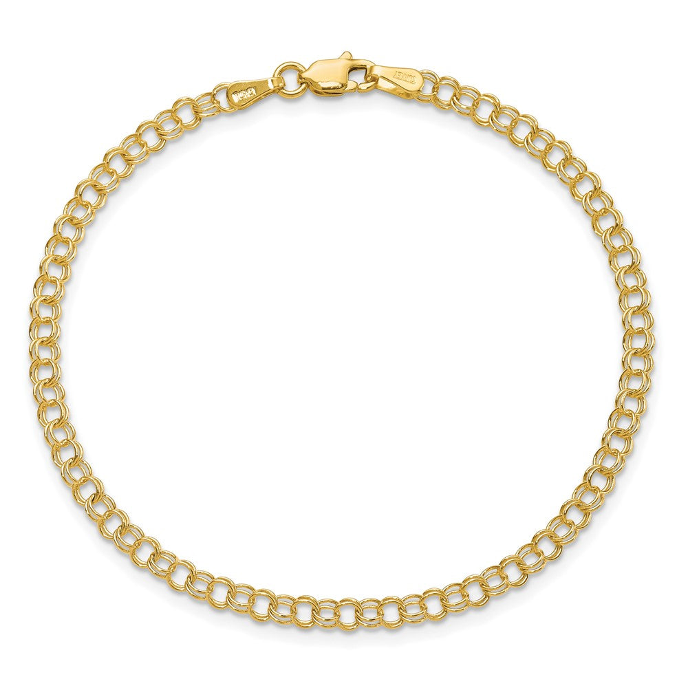14k 3.5mm Solid Double Link Charm Bracelet