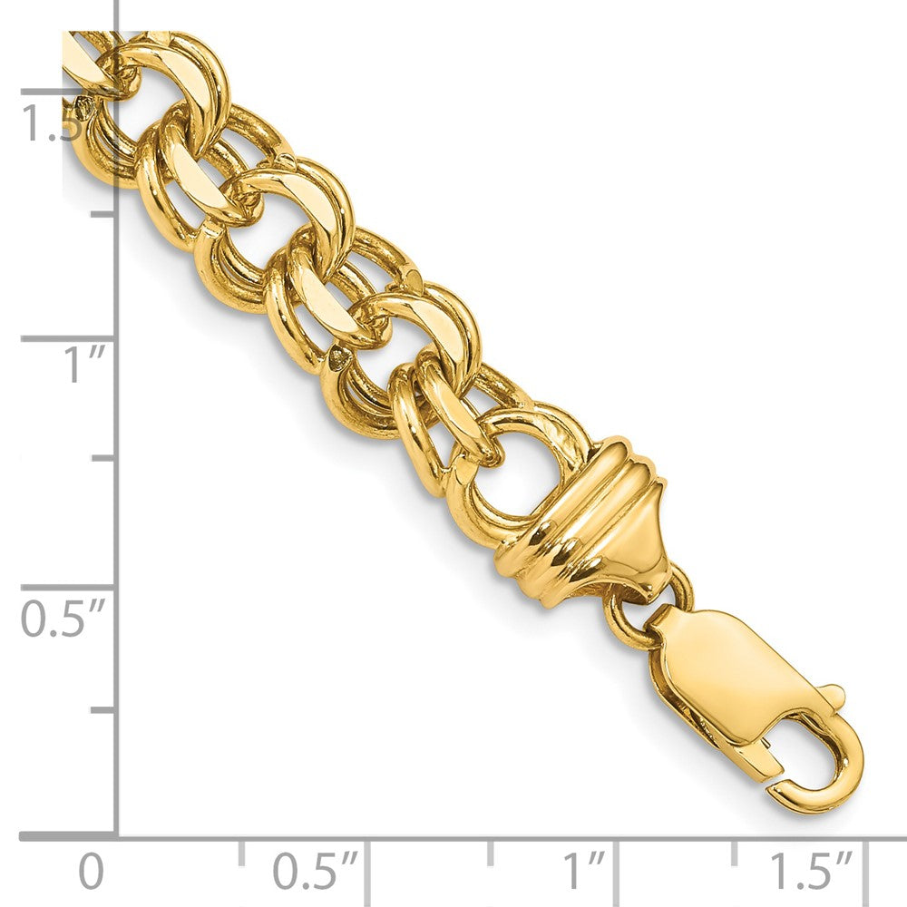 14k 8in 8.5mm Solid Double Link Charm Bracelet