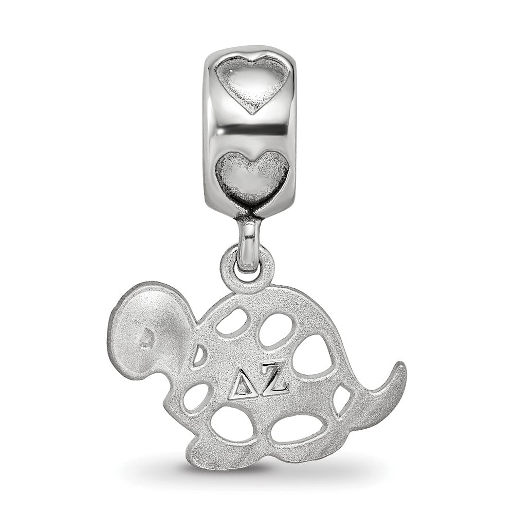 Sterling Silver Rhodium-plated Delta Zeta Turtle on Heart Bead