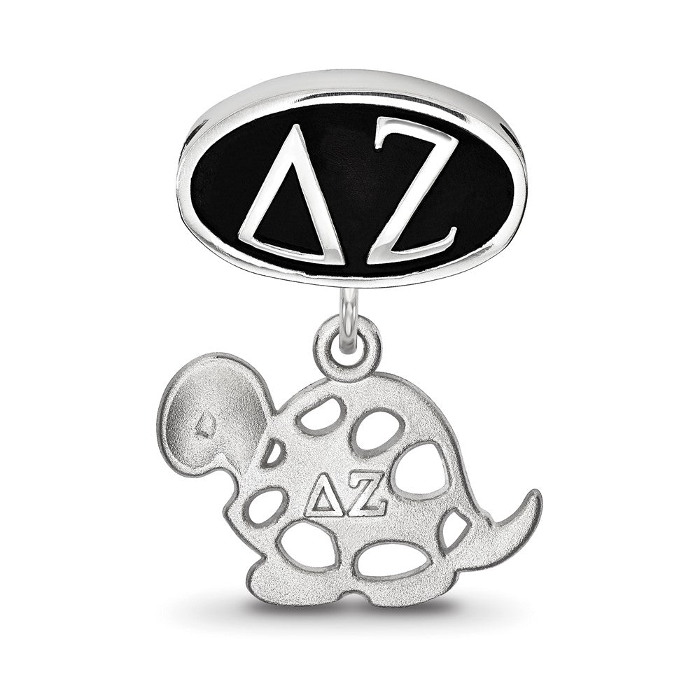 Sterling Silver Delta Zeta Sorority Greek Letters Enameled Oval with Turtle Dangle Bead