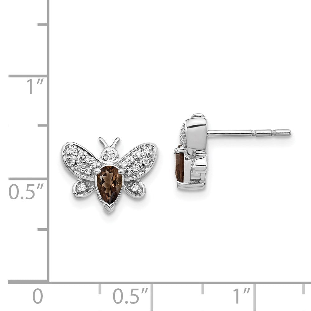 14k White Gold Diamond and Smokey Quartz Bee Earrings