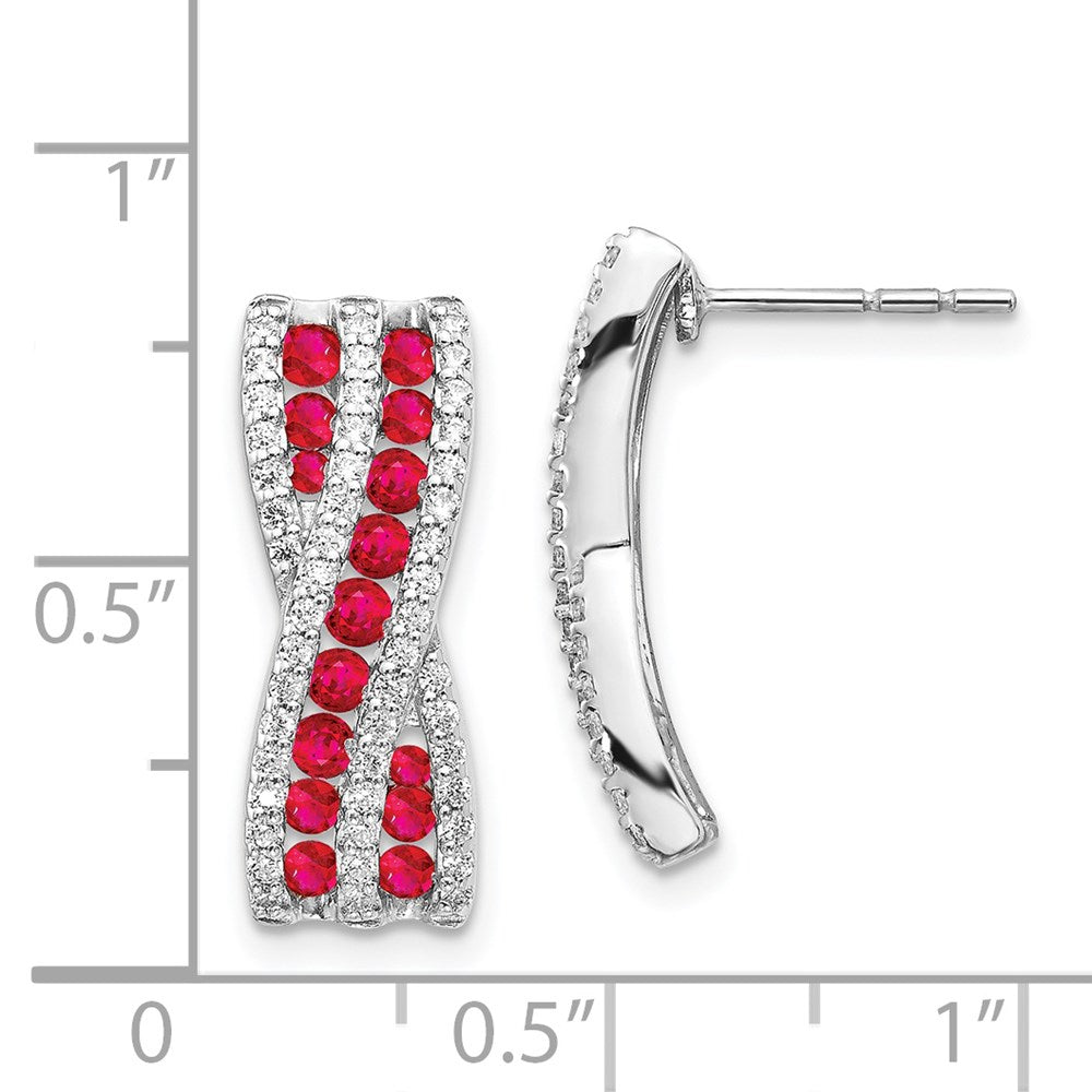 14k White Gold Diamond and Ruby Fancy Earrings