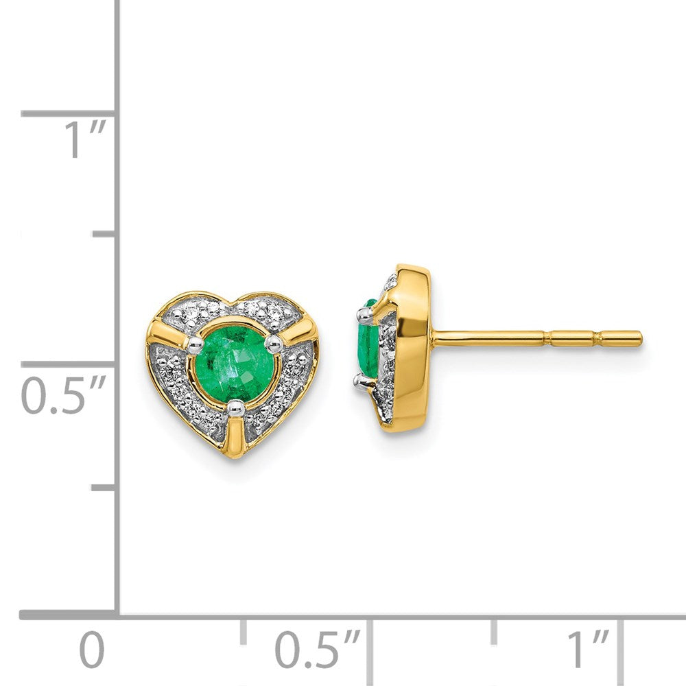 14k Diamond and Emerald Fancy Heart Earrings
