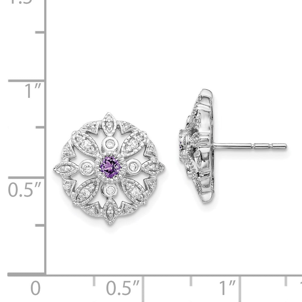 14k White Gold Diamond and Amethyst Fancy Earrings