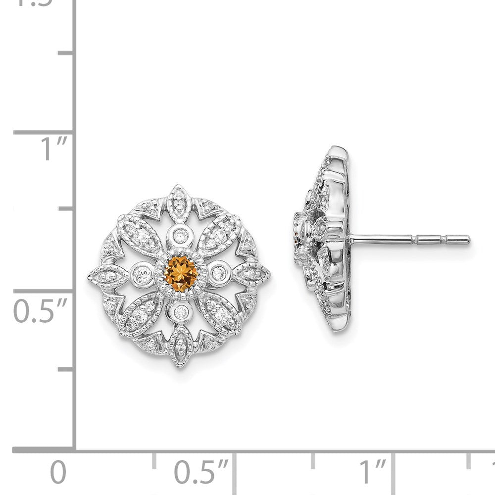 14k White Gold Diamond and Citrine Fancy Earrings