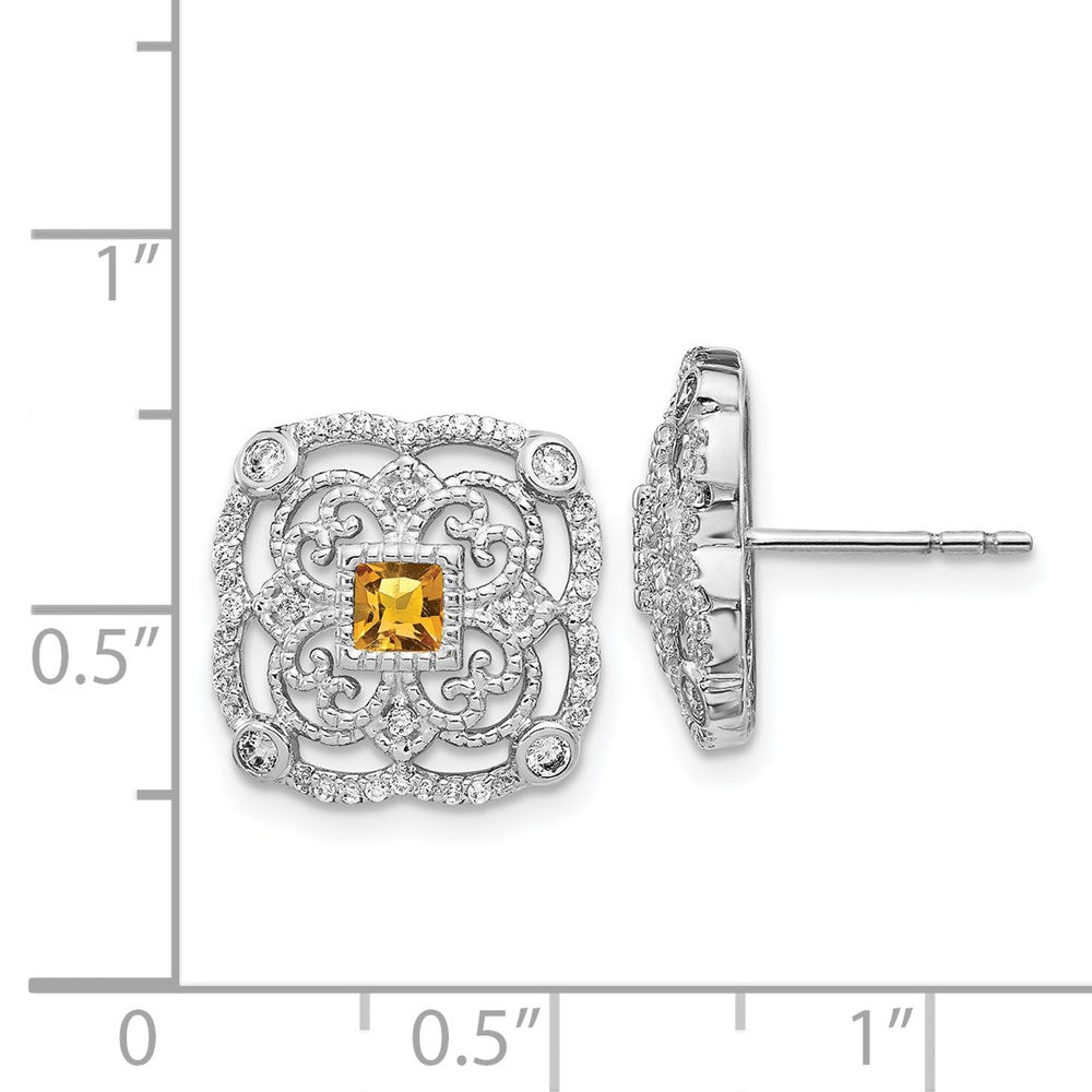 14k White Gold Diamond and Citrine Fancy Earrings