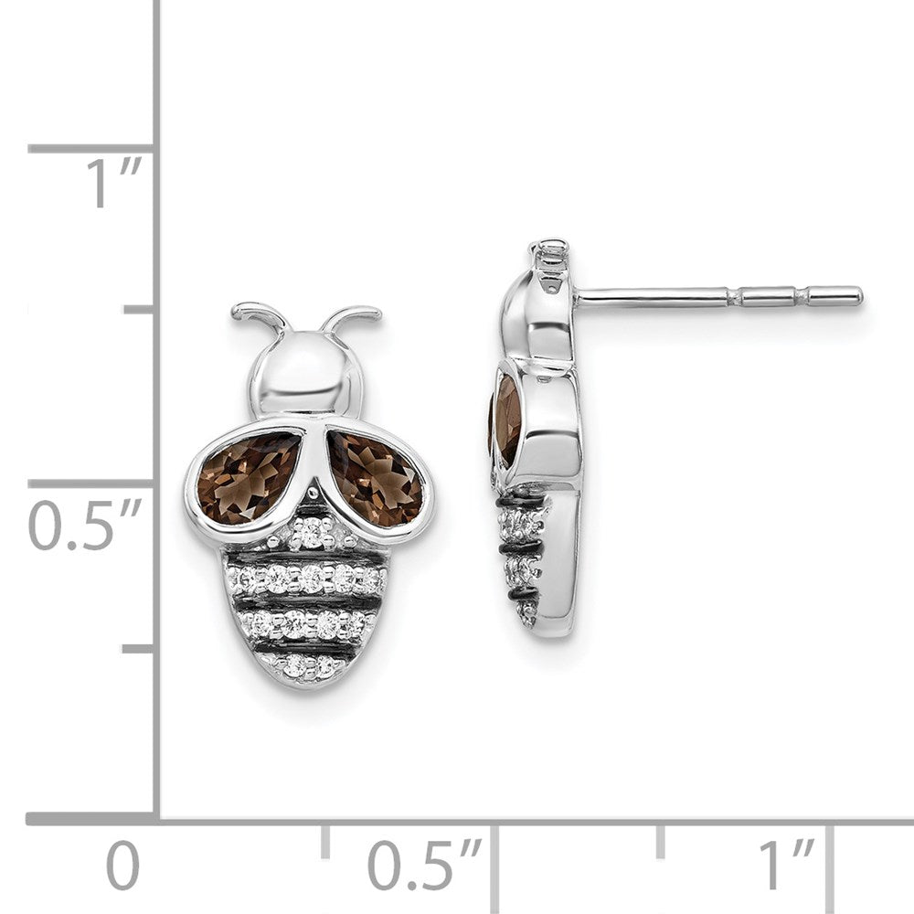 14k White Gold Diamond and Smokey Quartz Bee Earrings