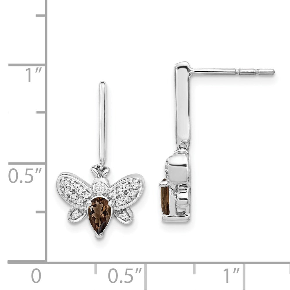 14k White Gold Diamond and Smokey Quartz Bee Earrings
