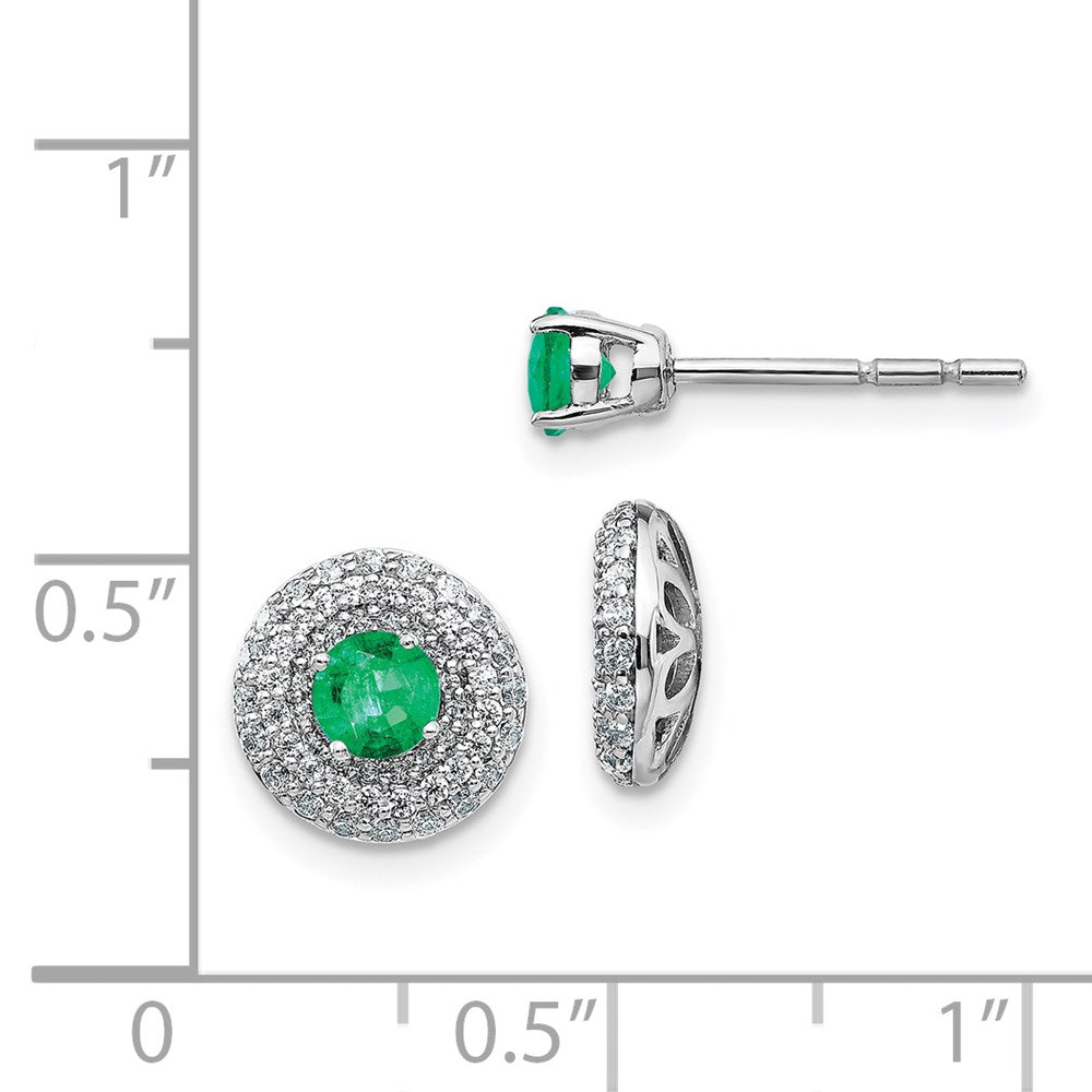 14k White Gold Diamond and Emerald Stud w/Jacket Earrings