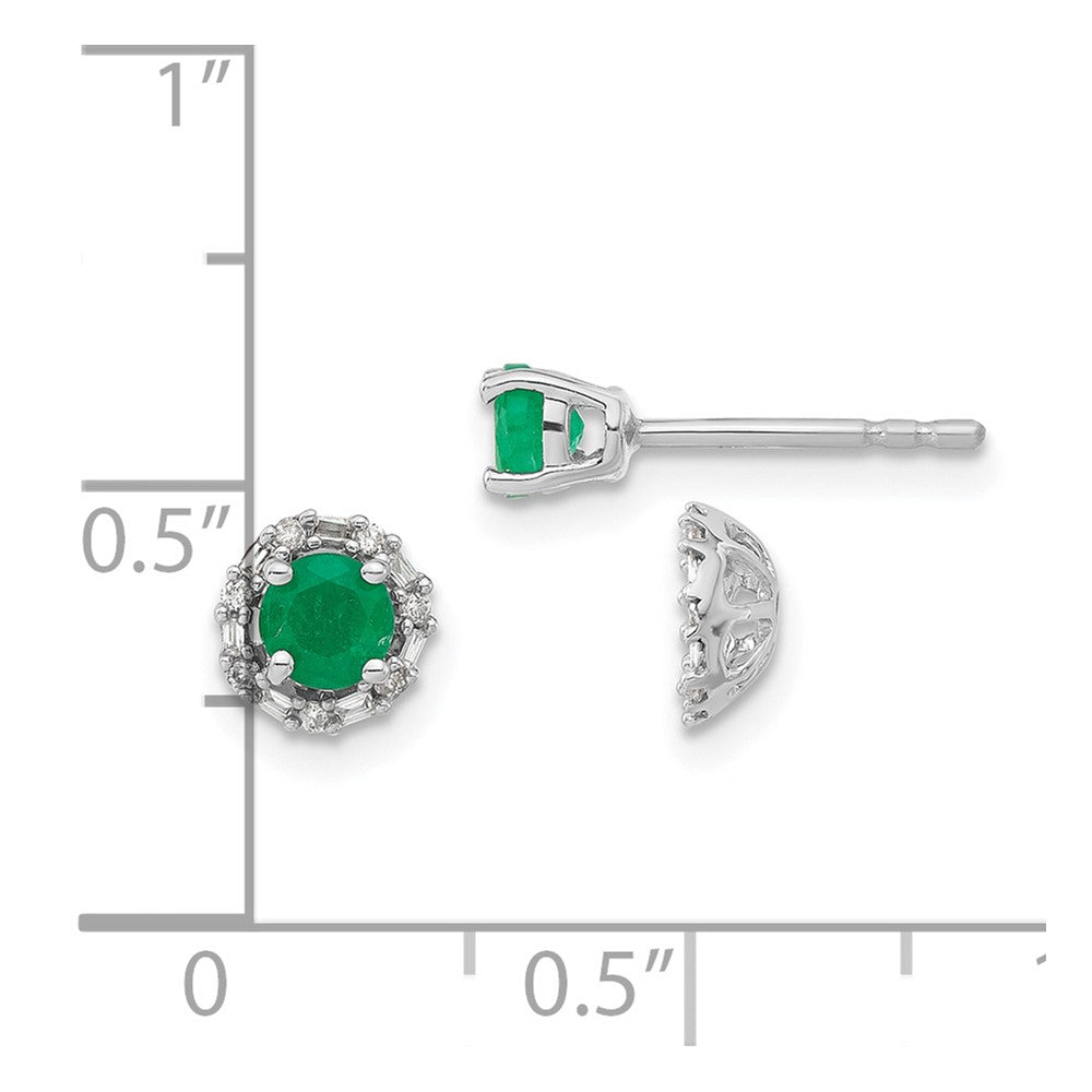 14k White Gold Diamond and Emerald Stud w/ Jacket Earrings
