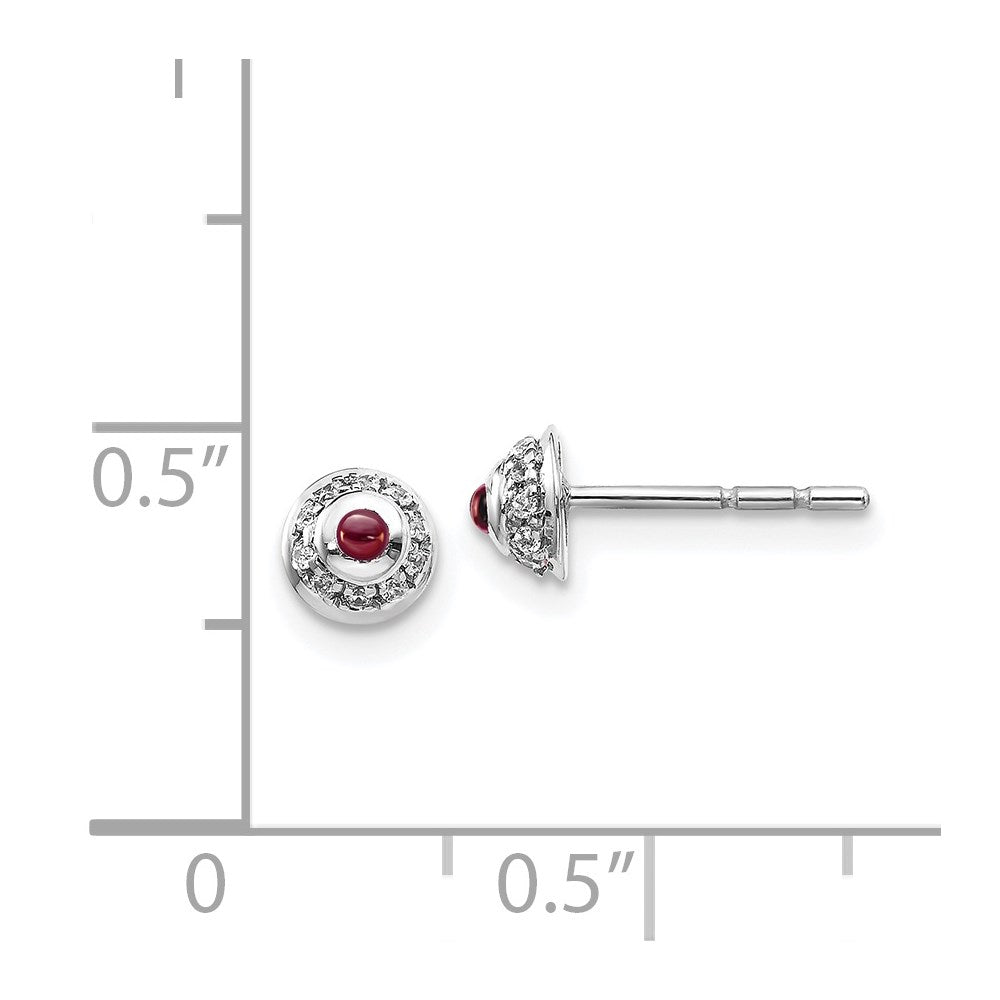 14k White Gold Diamond and Cabochon Garnet Earrings