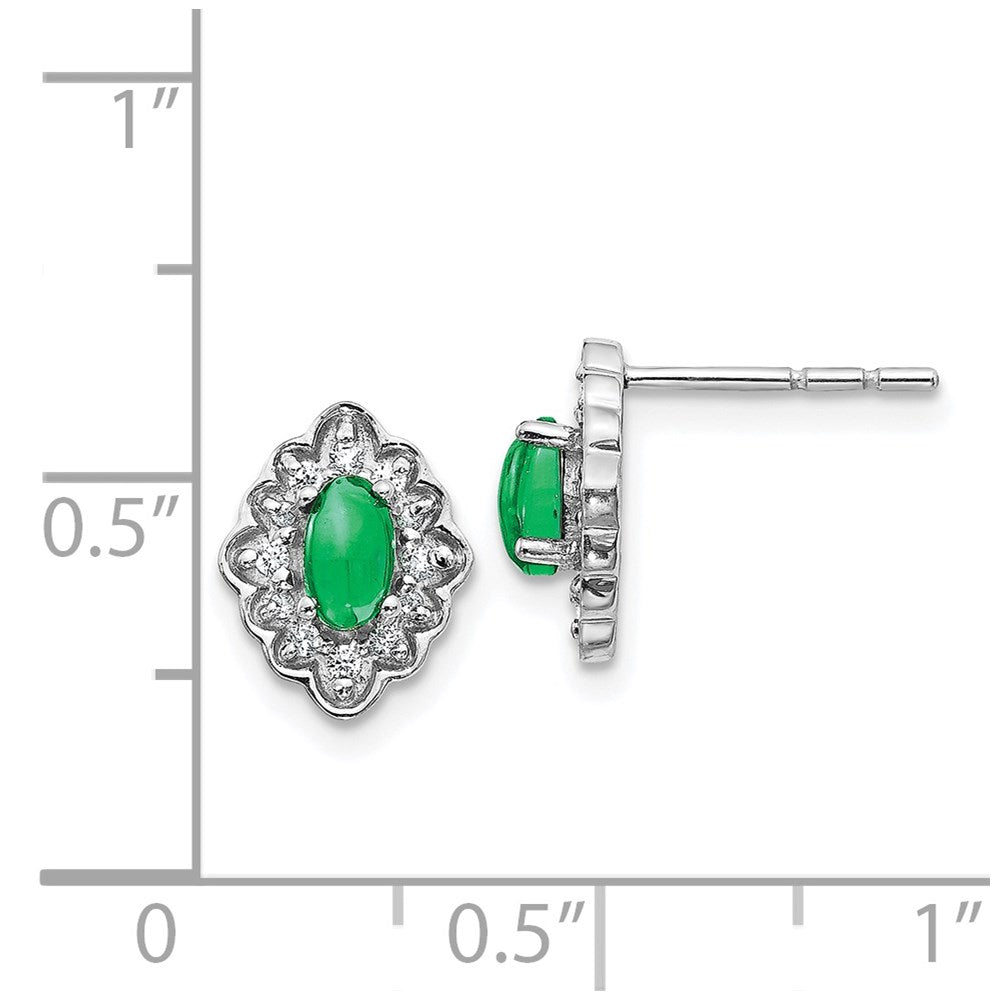 14k White Gold Diamond and Cabochon Emerald Earrings