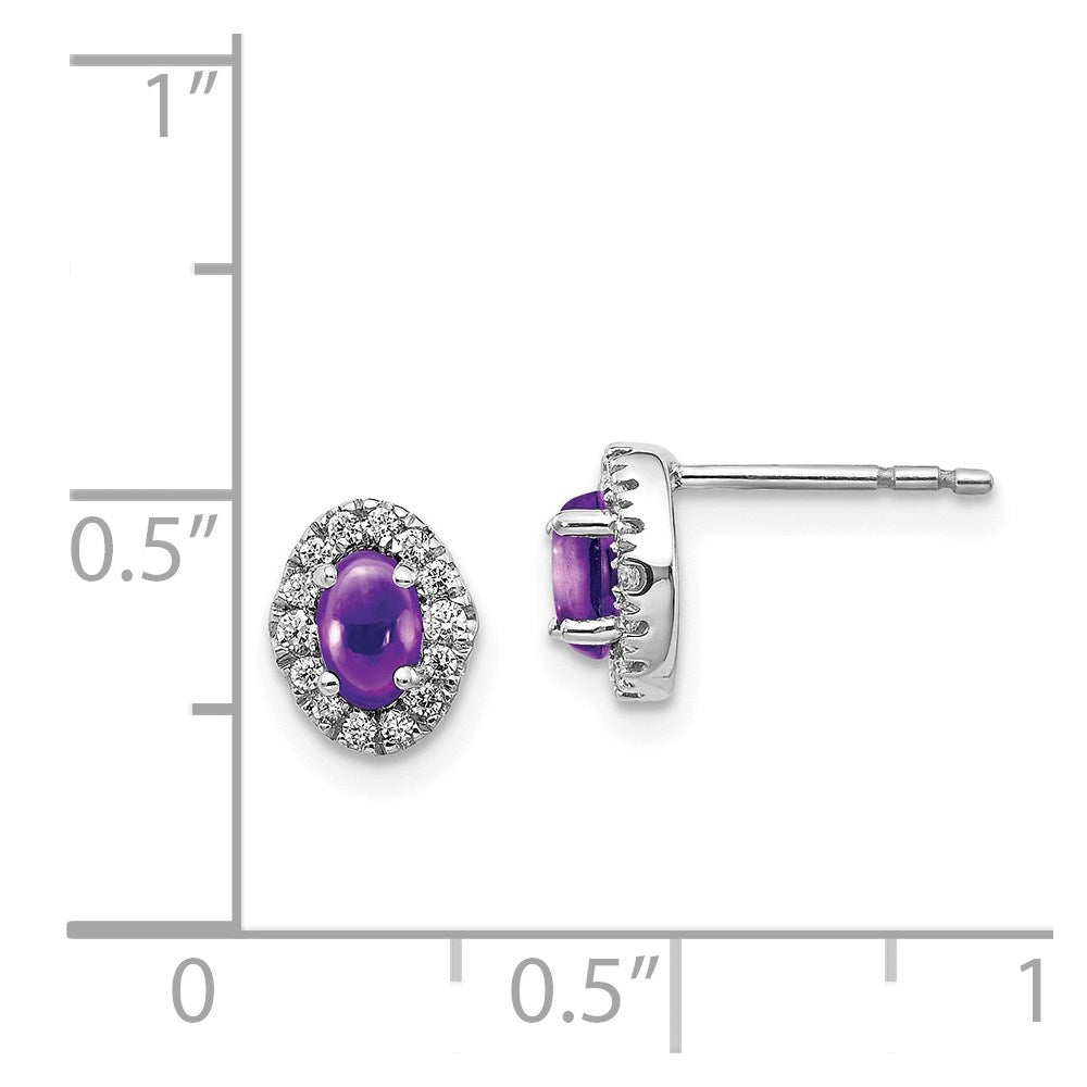 14k White Gold Diamond and Cabochon Amethyst Earrings