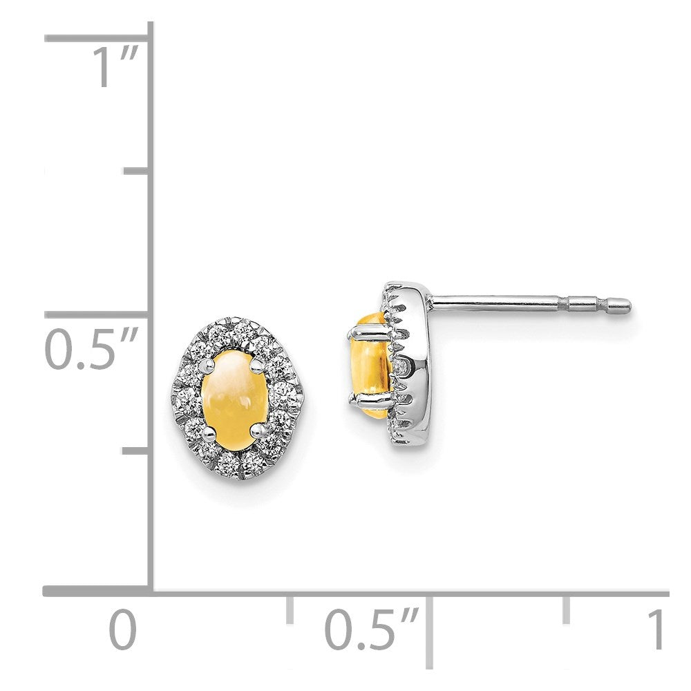 14k White Gold Diamond and Cabochon Citrine Earrings