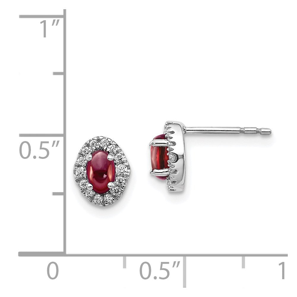 14k White Gold Diamond and Cabochon Garnet Earrings