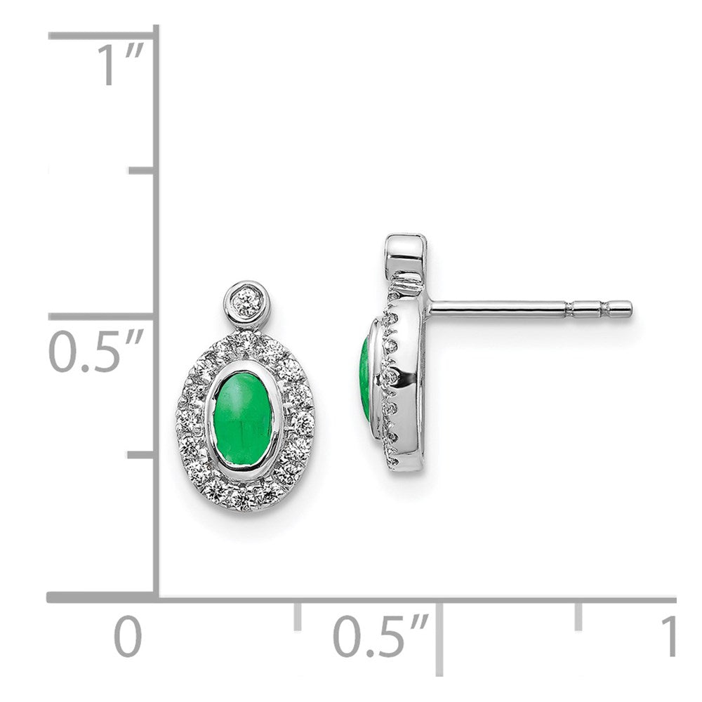 14k White Gold Diamond and Cabochon Emerald Earrings