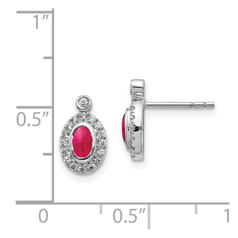 14k White Gold Diamond and Cabochon Ruby Earrings