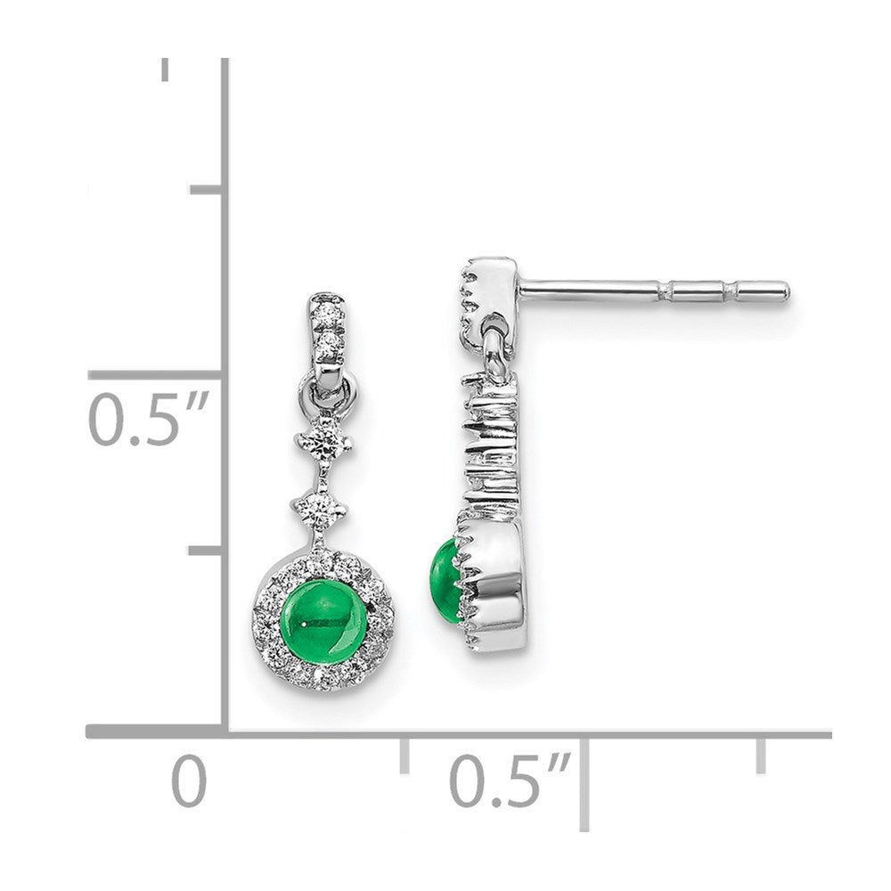 14k White Gold Diamond and Cabochon Emerald Earrings