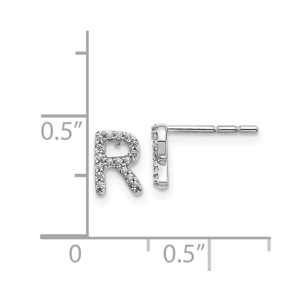 14k White Gold Diamond Initial R Earrings