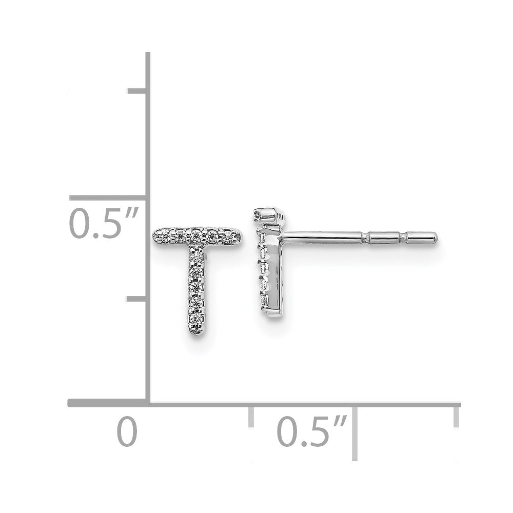 14k White Gold Diamond Initial T Earrings