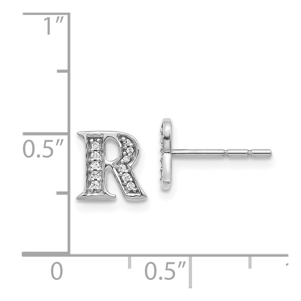 14k White Gold Diamond Initial R Earrings