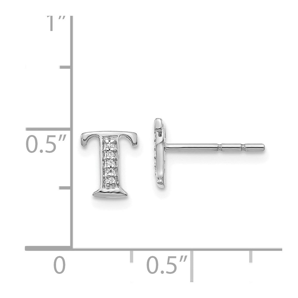 14k White Gold Diamond Initial T Earrings