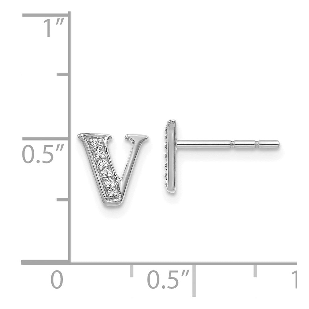 14k White Gold Diamond Initial V Earrings