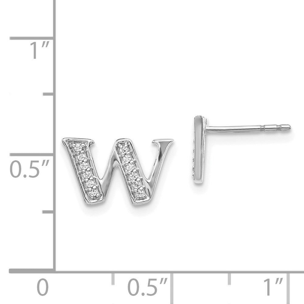 14k White Gold Diamond Initial W Earrings
