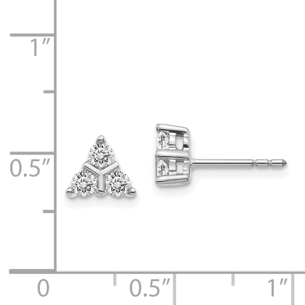 14k White Gold 3-stone Diamond Triangle Earrings