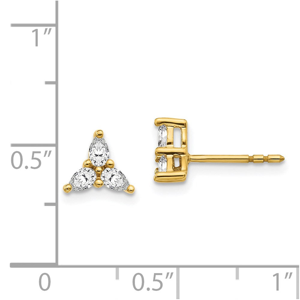 14k 3-stone Diamond Triangle Earrings