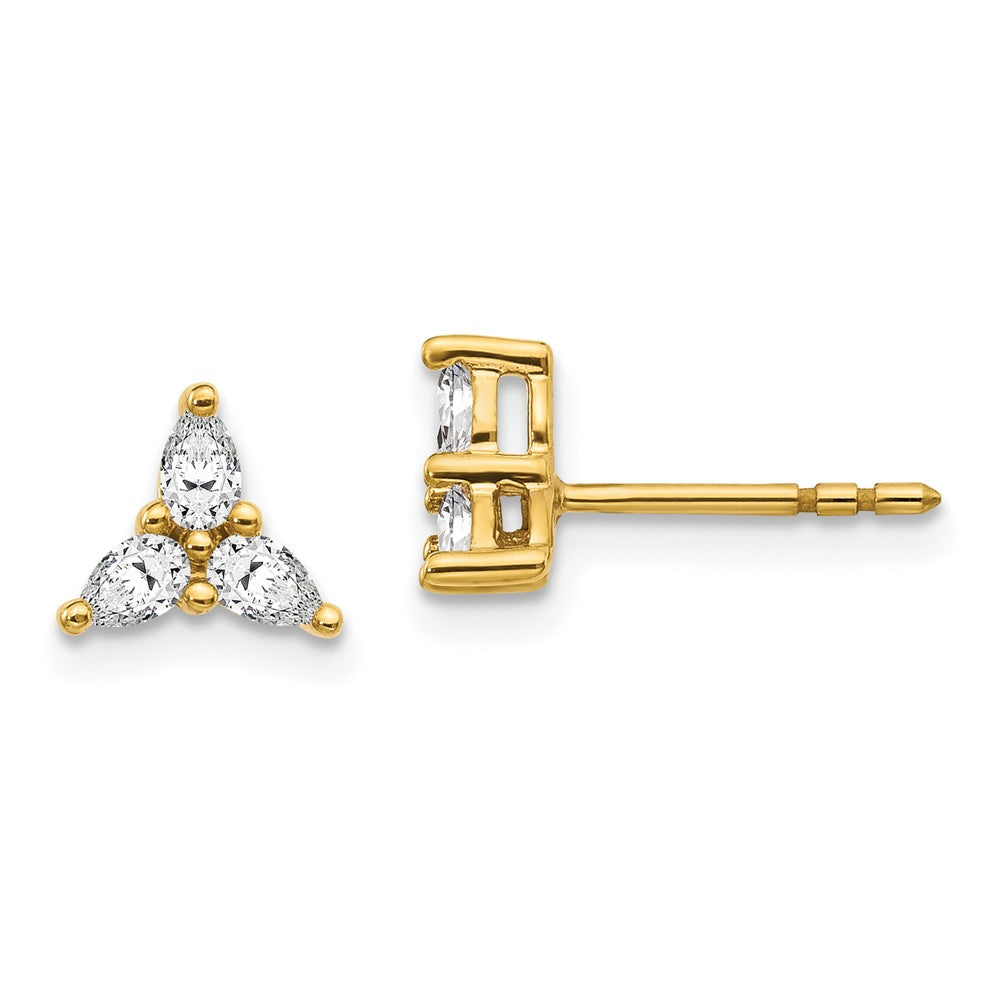 14k 3-stone Diamond Triangle Earrings