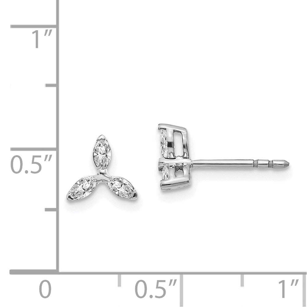 14k White Gold 3-stone Diamond Triangle Earrings