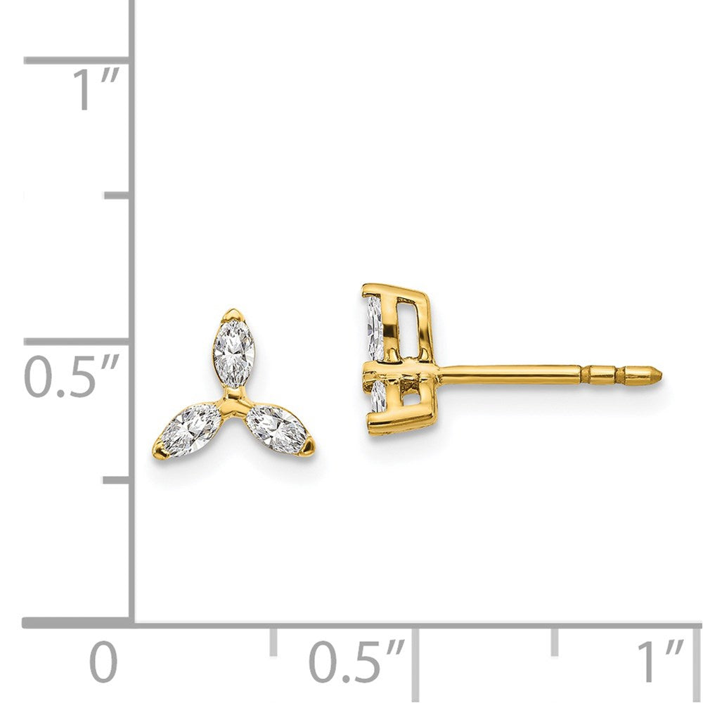 14k 3-stone Diamond Triangle Earrings