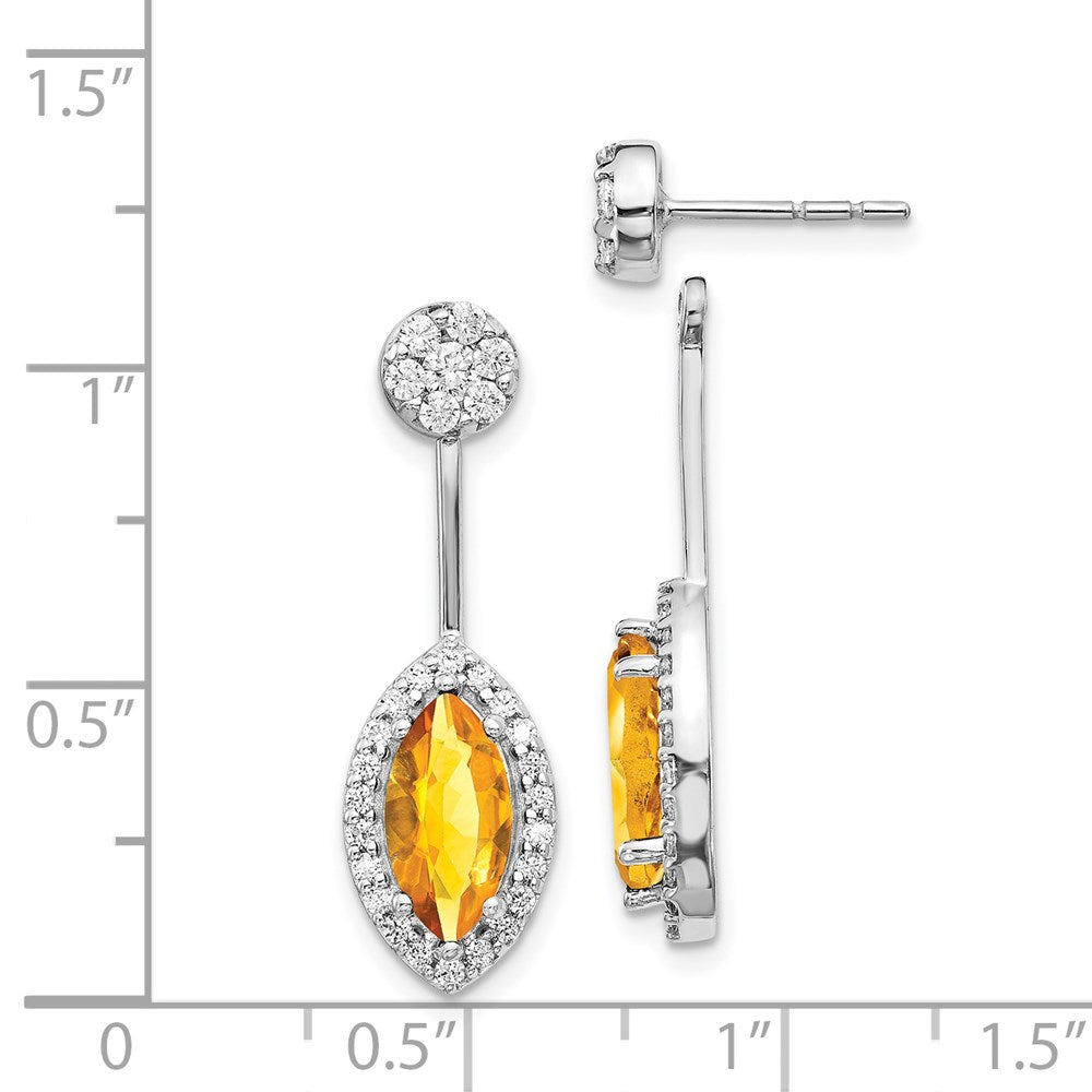 14k White Gold Diamond/Marquise Citrine Front/Back Earrings