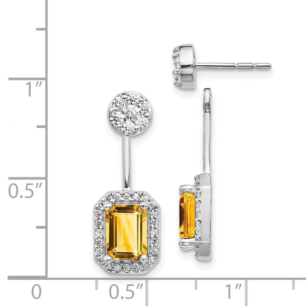 14k White Gold Diamond/Citrine Front/Back Earrings