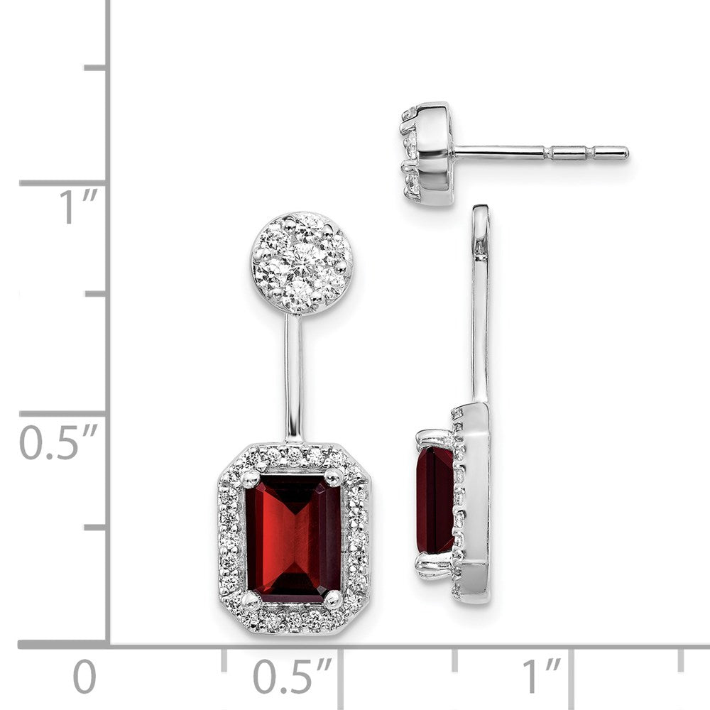 14k White Gold Diamond/Garnet Front/Back Earrings