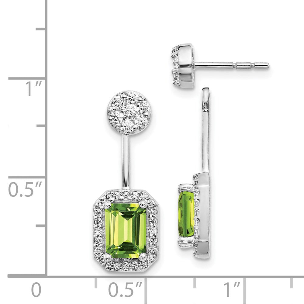 14k White Gold Diamond/Peridot Front/Back Earrings