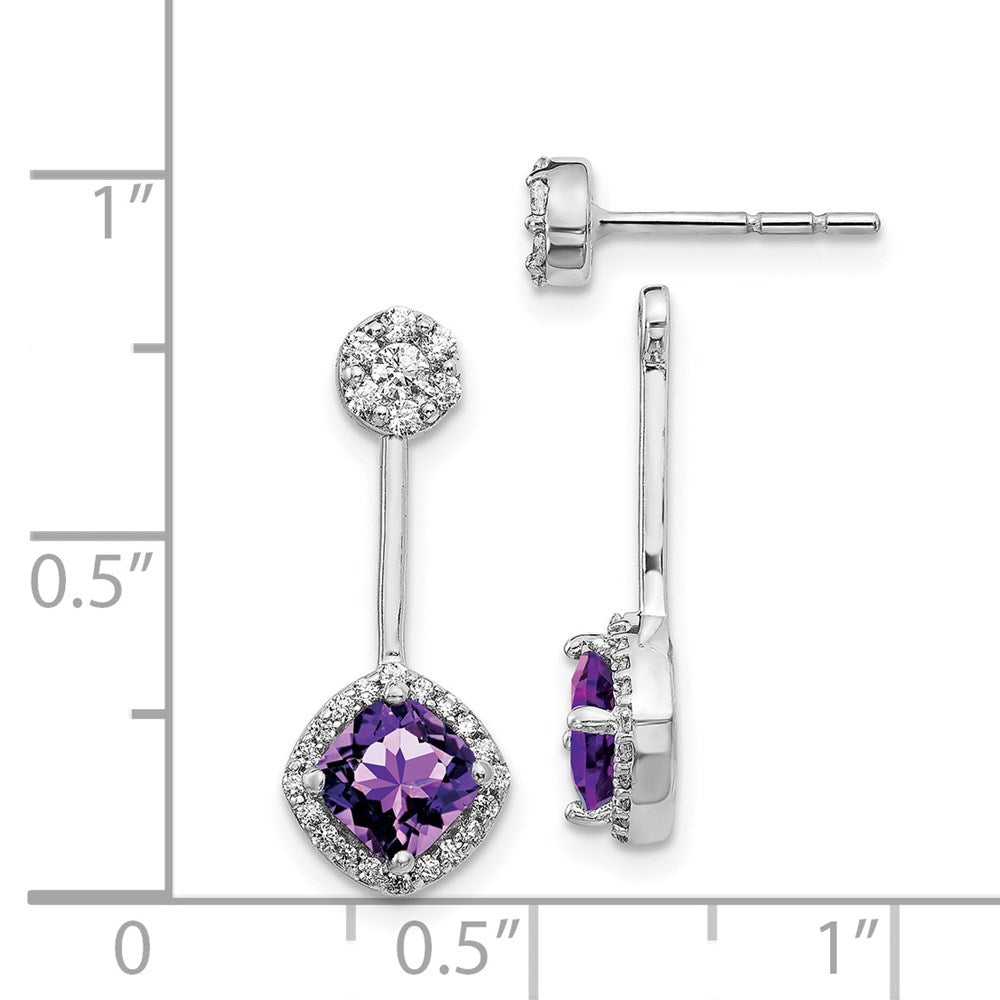 14k White Gold Diamond/Amethyst Front/Back Earrings