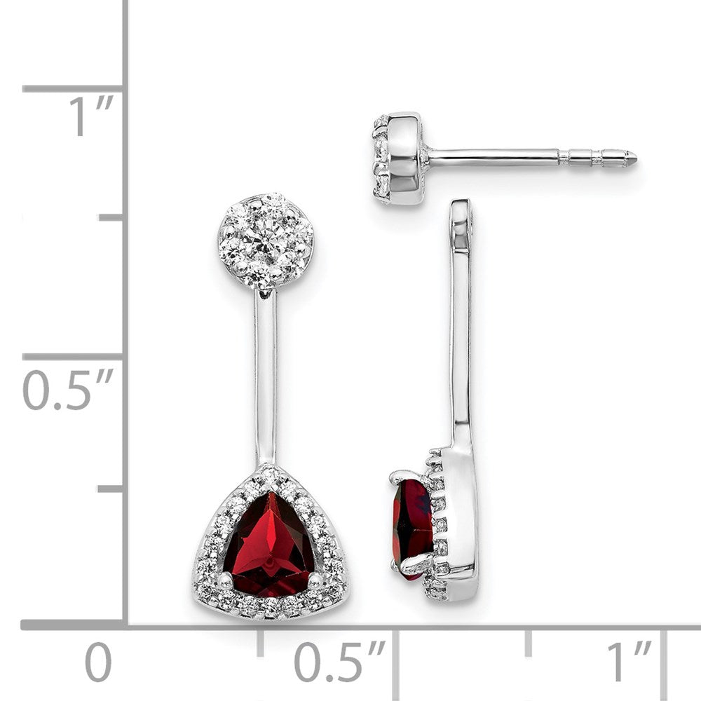 14k White Gold Diamond/Trillion Garnet Front/Back Earrings