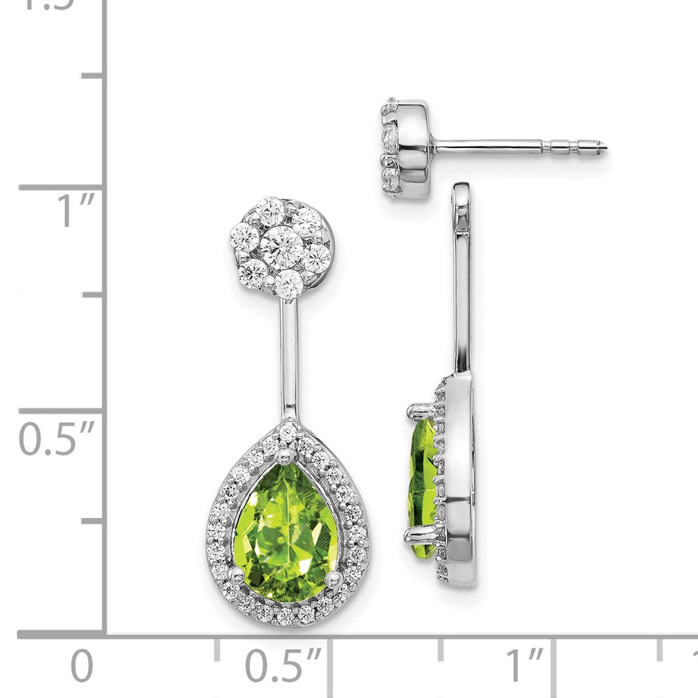 14k White Gold Diamond/Pear Peridot Front/Back Earrings