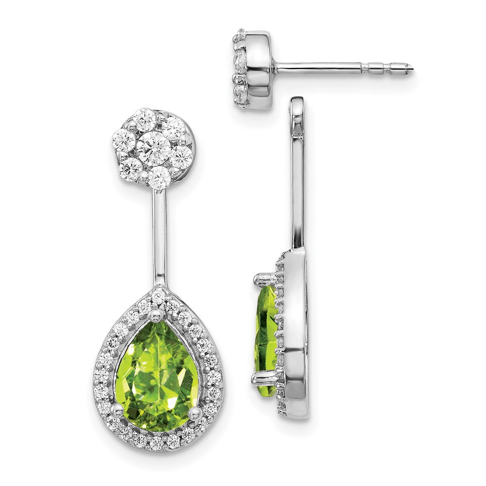 14k White Gold Diamond/Pear Peridot Front/Back Earrings