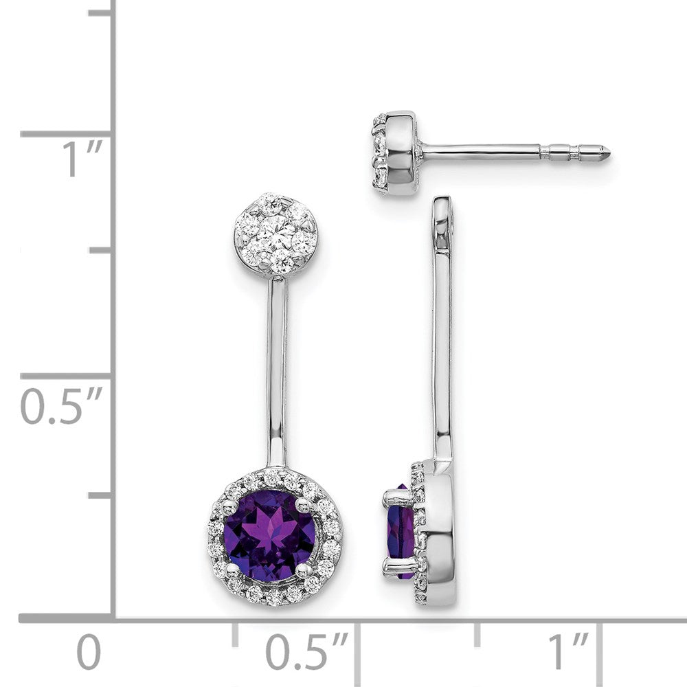 14k White Gold Diamond/Amethyst Front/Back Earrings