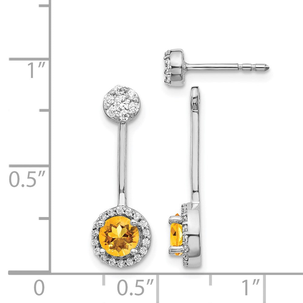 14k White Gold Diamond/Citrine Front/Back Earrings