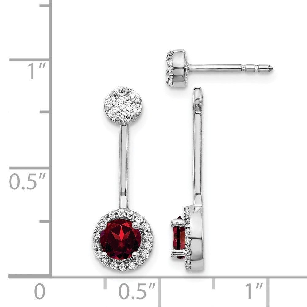 14k White Gold Diamond/Garnet Front/Back Earrings
