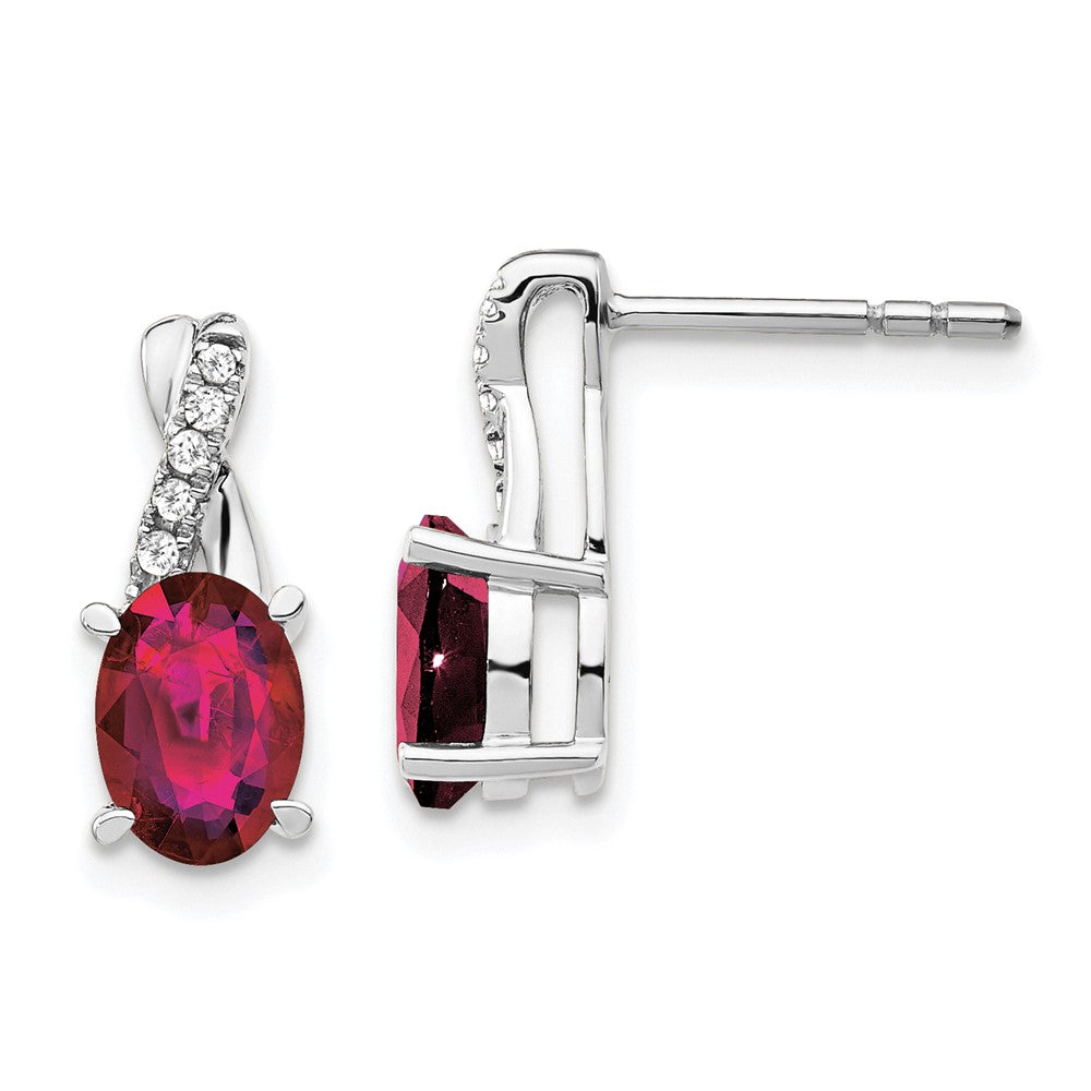 14K White Gold Created Ruby and Diamond Earrings