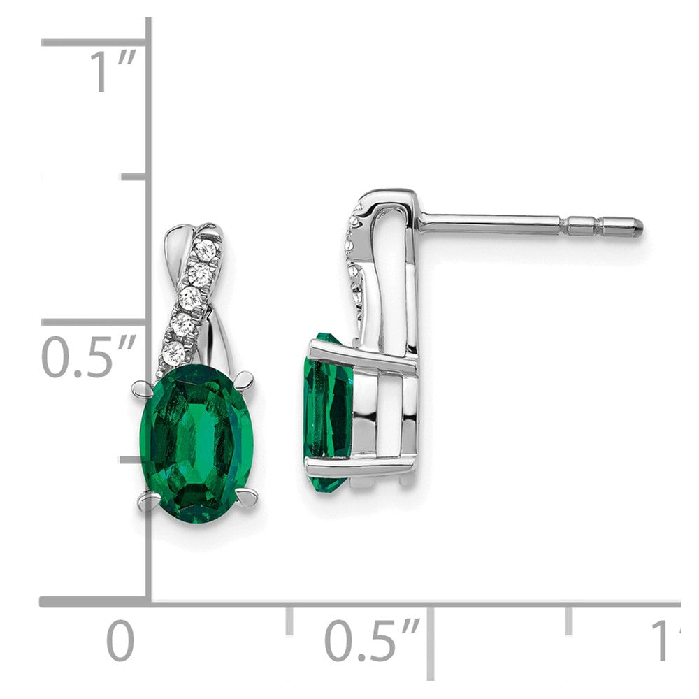 14k White Gold Created Emerald and Diamond Earrings